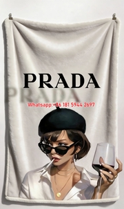 Prada Off White Background Fashion Girl Printed Flannel Throw Blanket IMG_2765